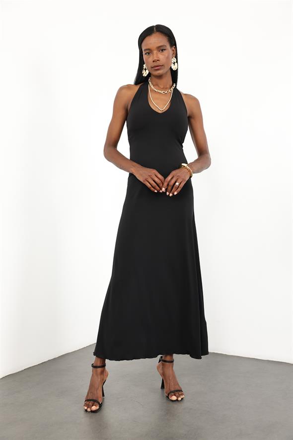 Siyah Halter Yaka Bodycon Elbise 