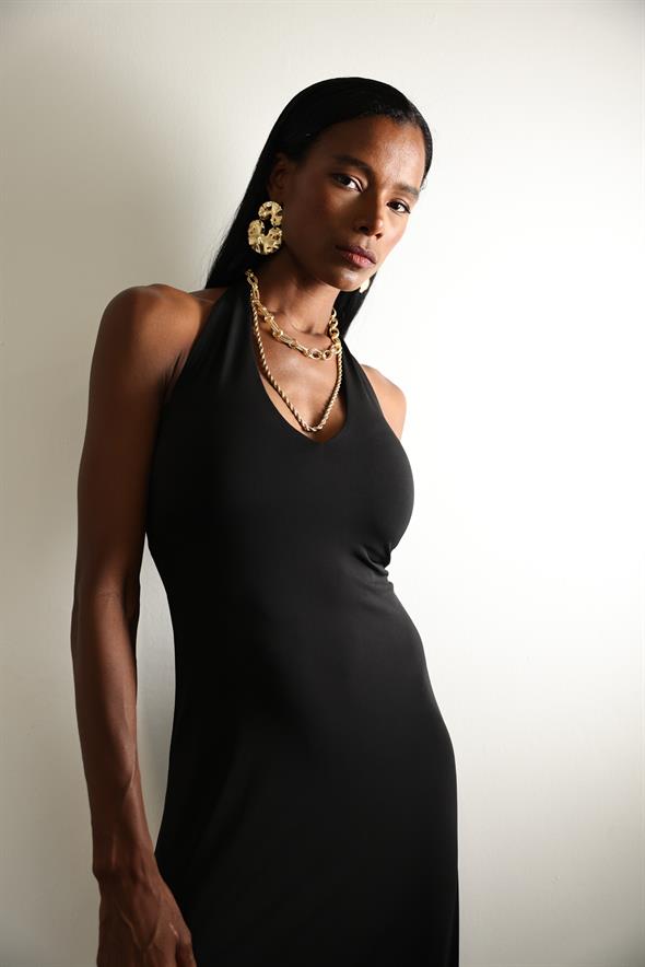 Siyah Halter Yaka Bodycon Elbise 