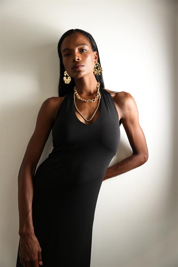 Siyah Halter Yaka Bodycon Elbise 