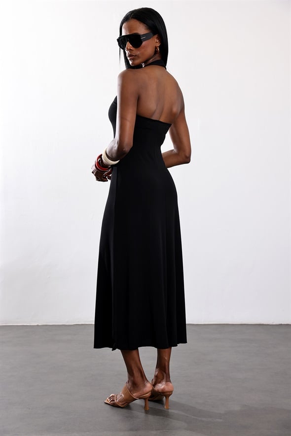 Siyah Halter Yaka Elbise 00787