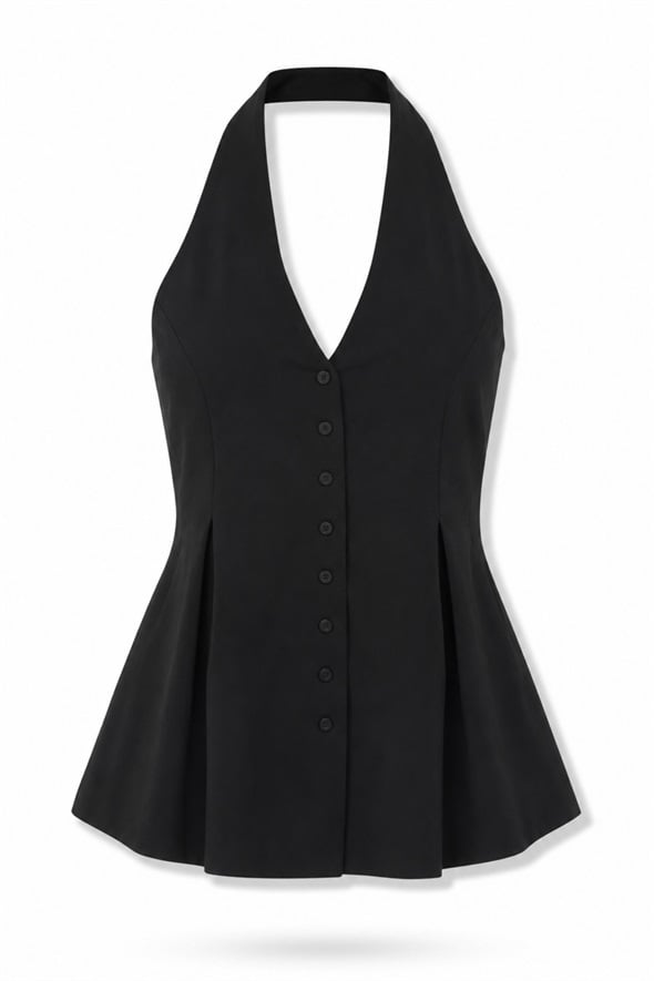 Siyah Halter Yaka Peplum Yelek 17611