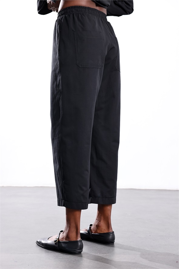 Siyah Kali Poplin Barrel Pantolon 