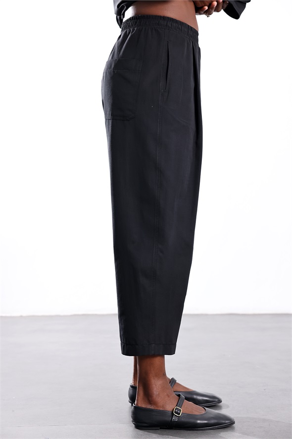 Siyah Kali Poplin Barrel Pantolon 