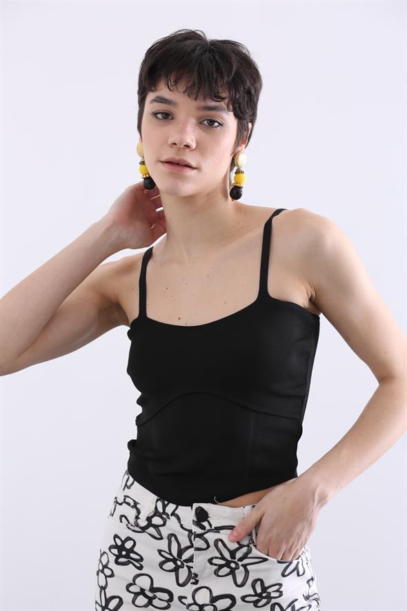 Siyah Kalp Yaka Triko Atlet 0216