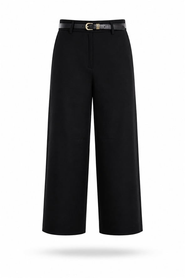 Siyah Kemerli Barrel Kesim Pantolon 444