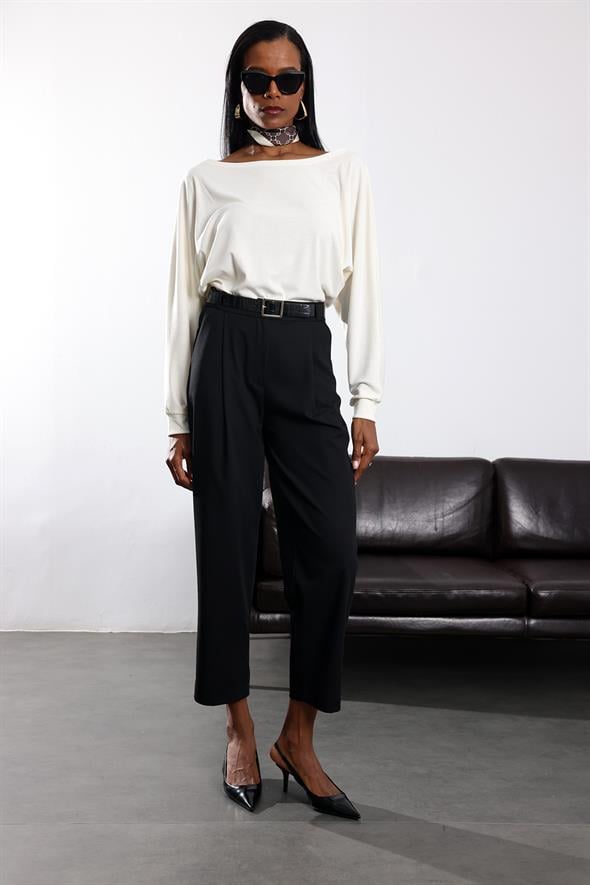 Siyah Kemerli Barrel Pantolon 31640