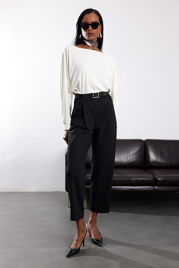 Siyah Kemerli Barrel Pantolon 31640