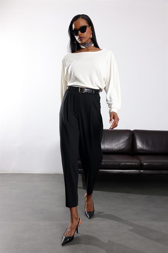 Siyah Kemerli Barrel Pantolon 31640