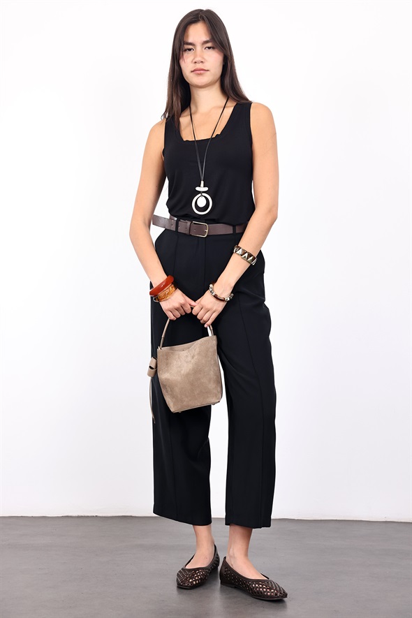Siyah Kemerli Barrel Pantolon 58549