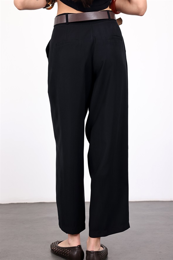 Siyah Kemerli Barrel Pantolon 58549