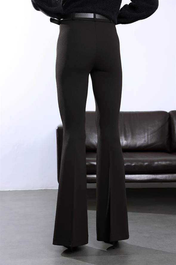 Siyah Kemerli Likralı İspanyol Kumaş Pantolon 2076