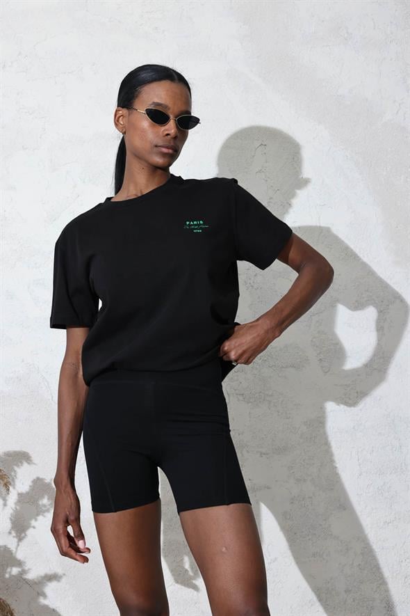 Siyah Kısa Biker Tayt 