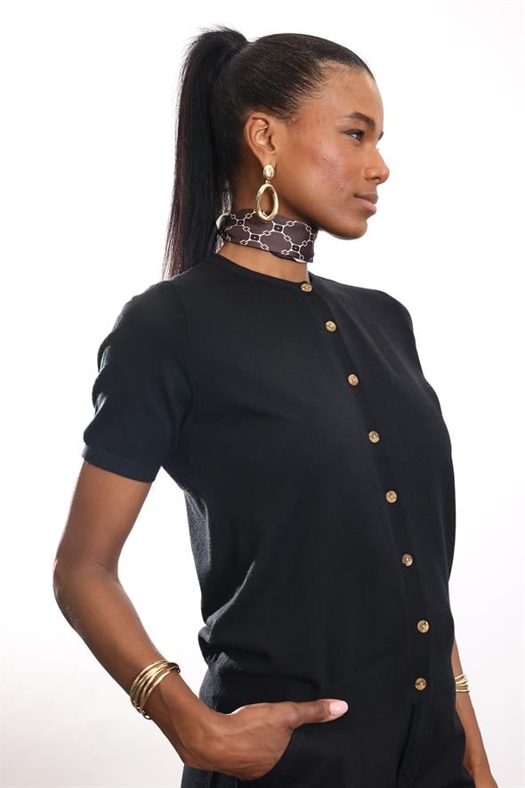 Siyah Kısa Kollu Triko Hırka 