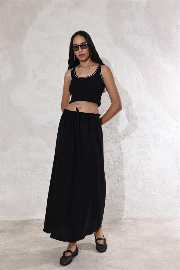 Siyah Kontrast Triko Atlet 