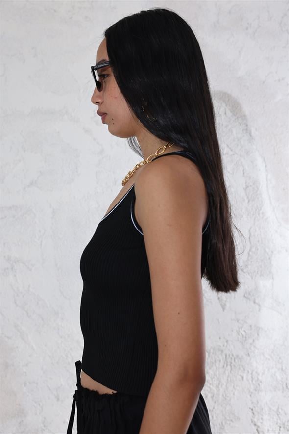 Siyah Kontrast Triko Atlet 