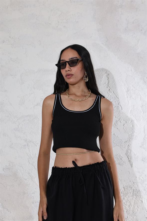 Siyah Kontrast Triko Atlet 