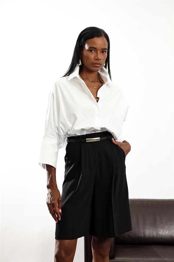 Siyah Krep Bermuda Şort 1593