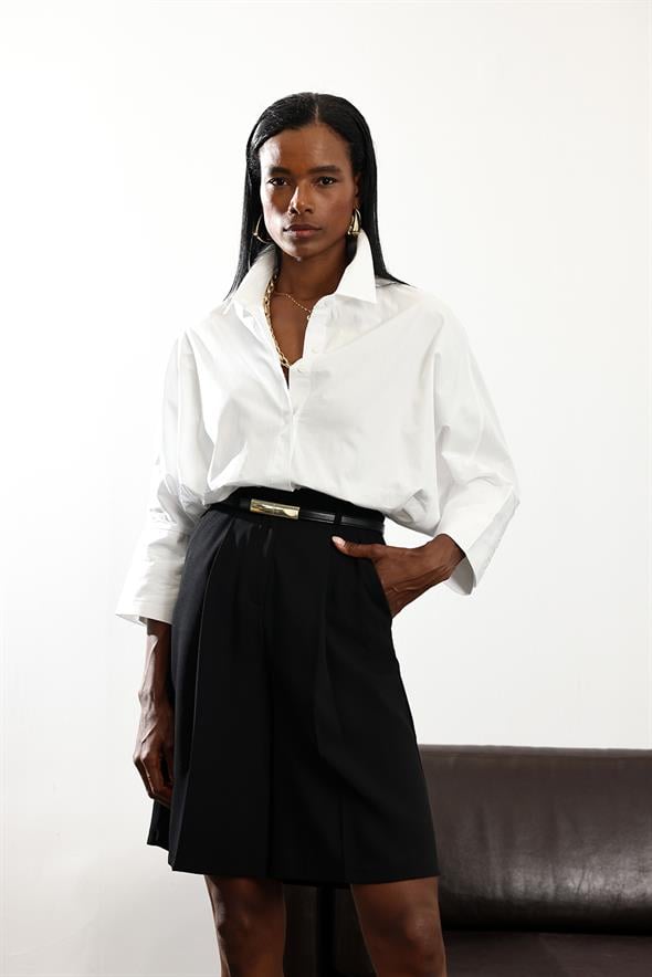 Siyah Krep Bermuda Şort 1593