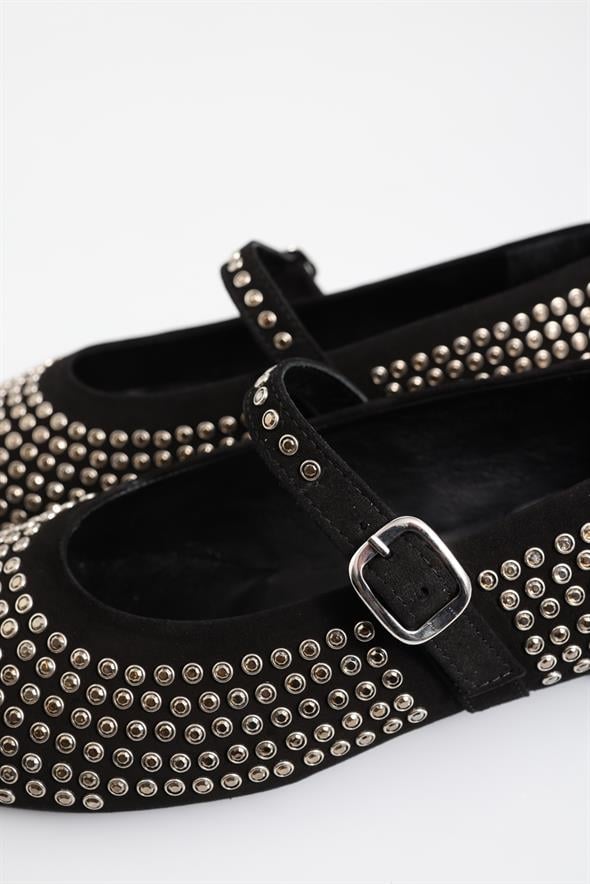 Siyah Mini Taşlı Babet 23437