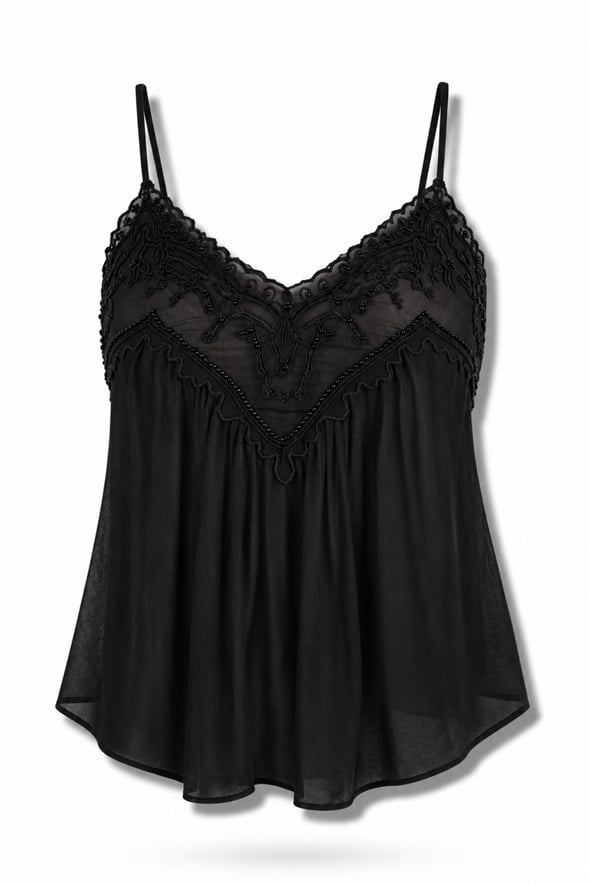 Siyah Nakış Ve Boncuk İşlemeli Şifon Bluz 071935