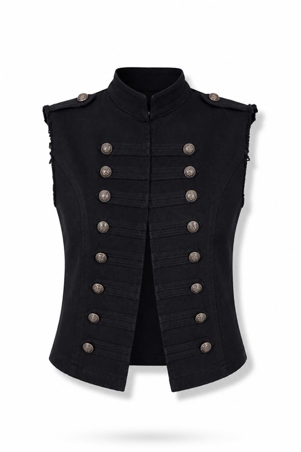 Siyah Napolyon Denim Yelek 98092