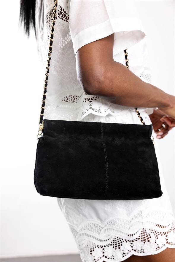 Siyah Nice Süet Askılı Clutch Çanta 7990