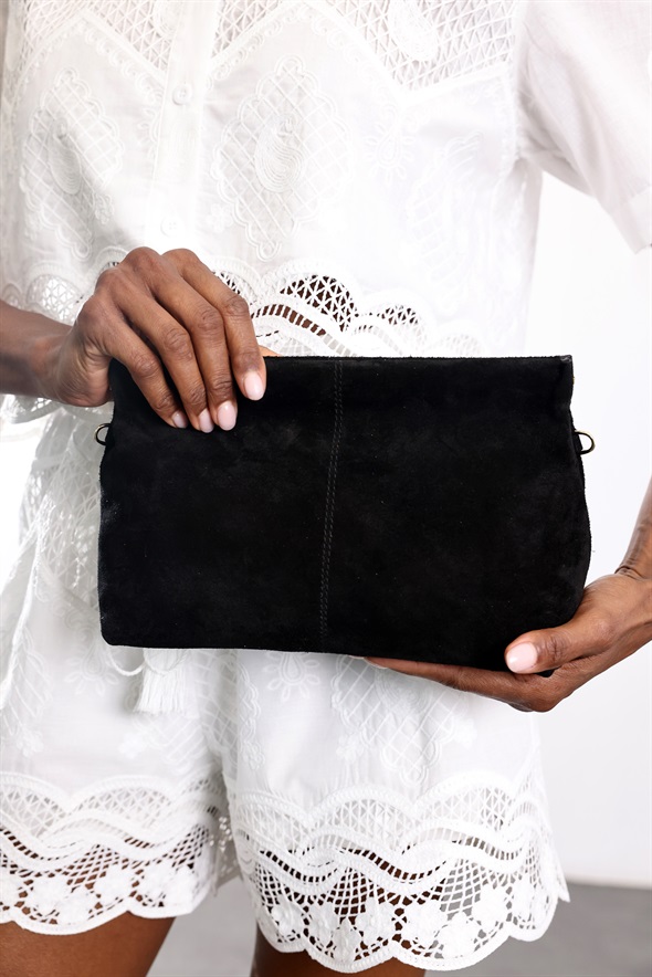 Siyah Nice Süet Askılı Clutch Çanta 7990