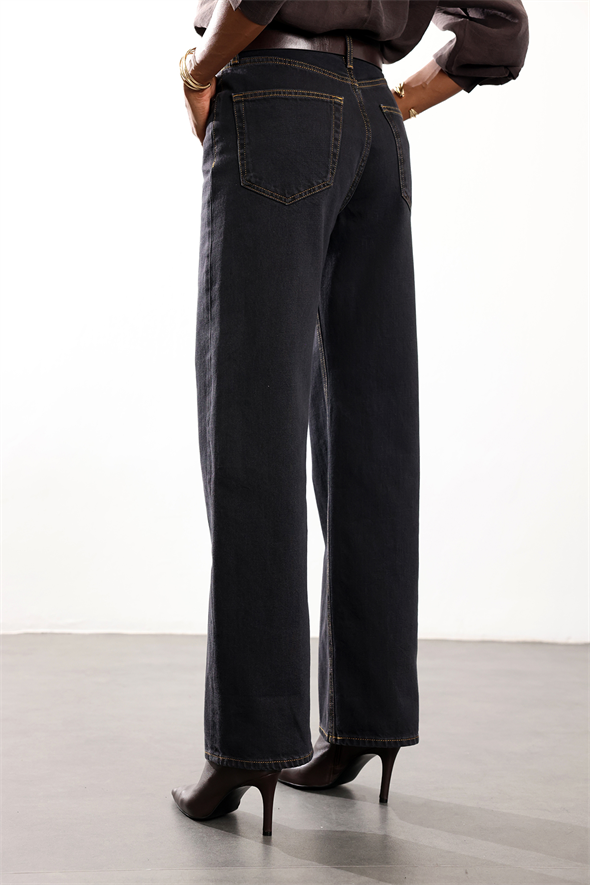 Siyah Orta Bel Baggy Jean 