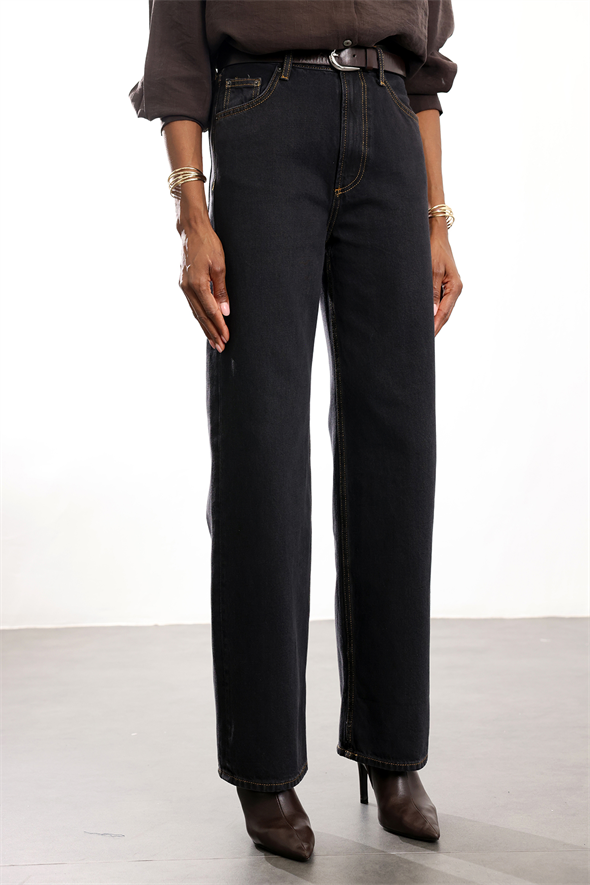 Siyah Orta Bel Baggy Jean 