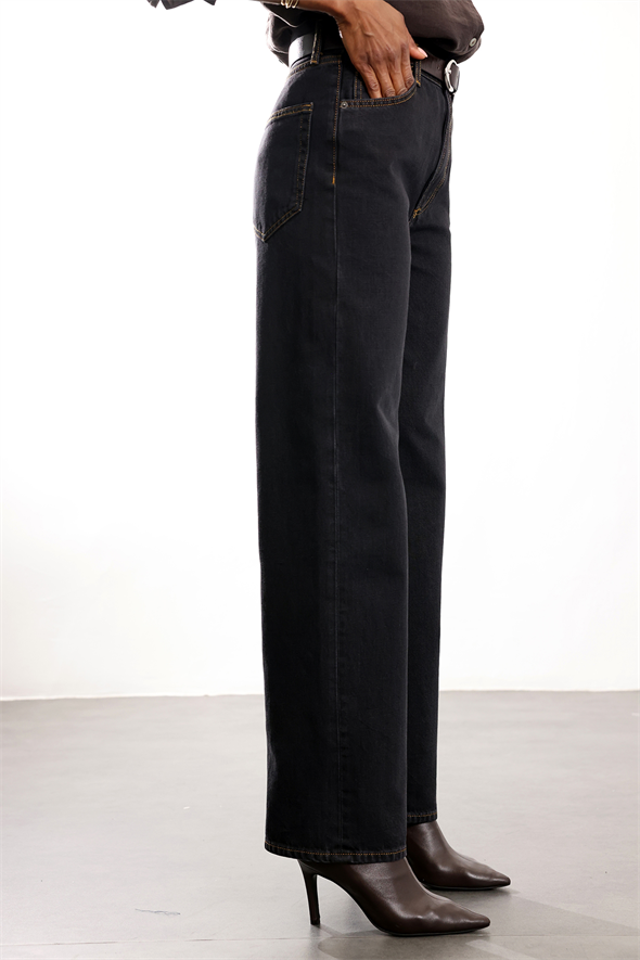 Siyah Orta Bel Baggy Jean 