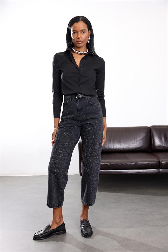 Siyah Pens Detaylı Slim Fit Gömlek 018