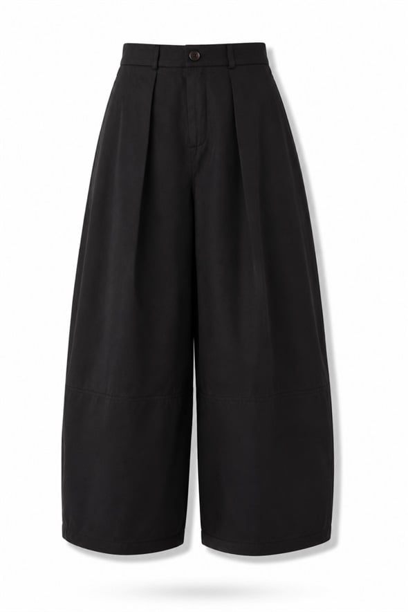 Siyah Pileli Barrel Pantolon 1476