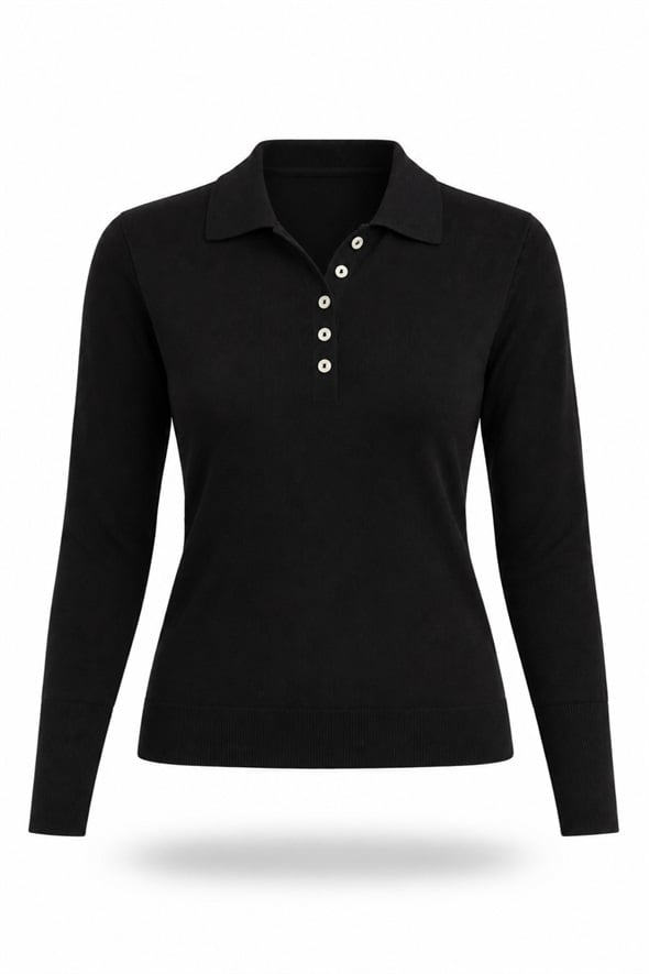 Siyah Polo Yaka Lyocell İplik Triko 