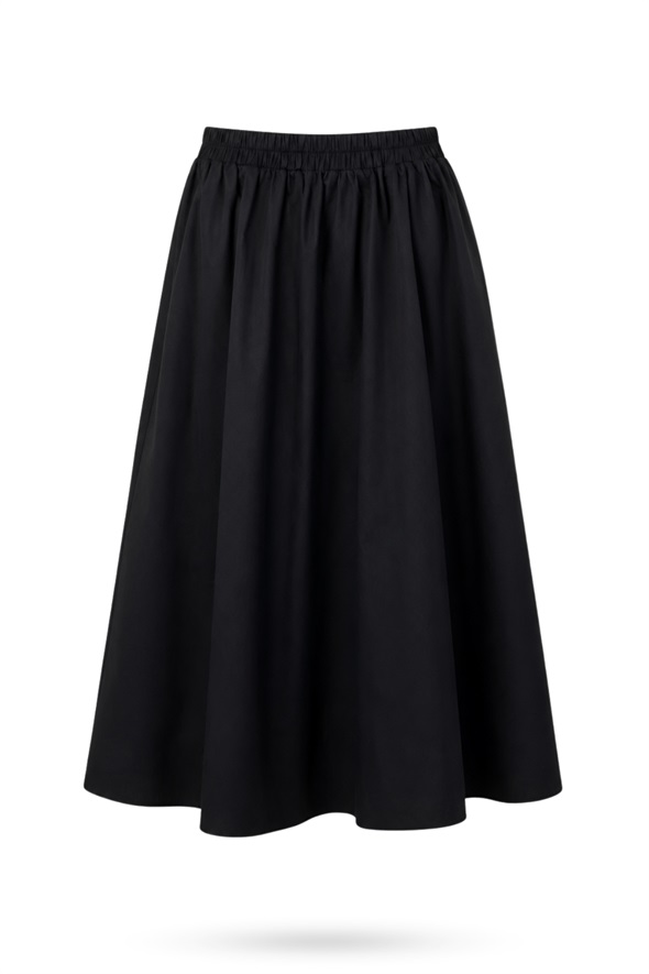 Siyah Poplin Midi Etek 4603