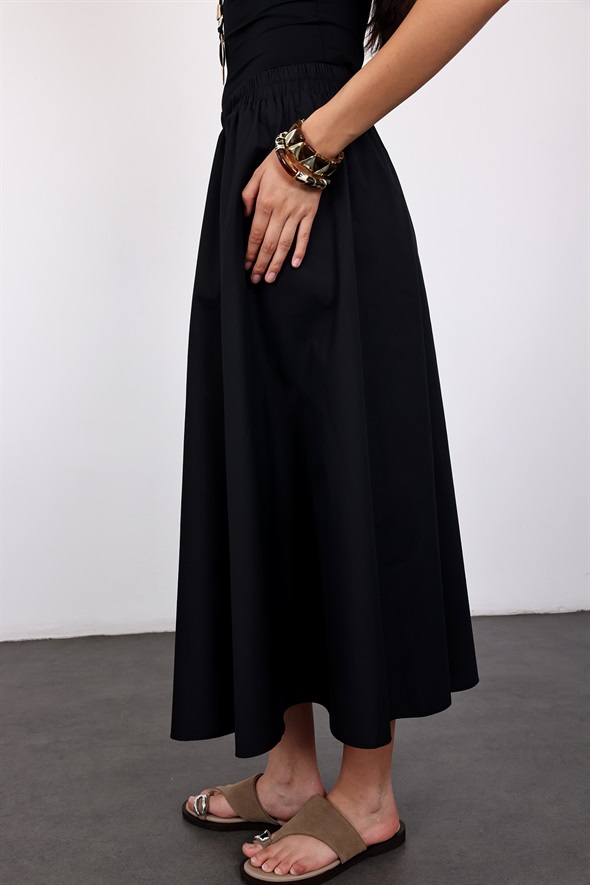 Siyah Poplin Midi Etek 4603