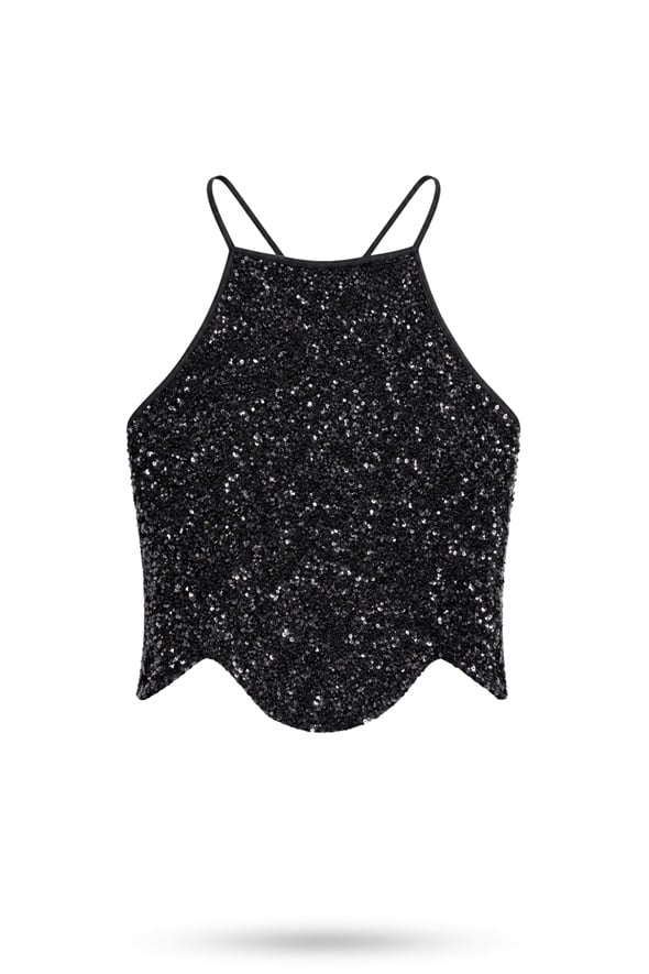 Siyah Pullu Halter Yaka Bluz 071902