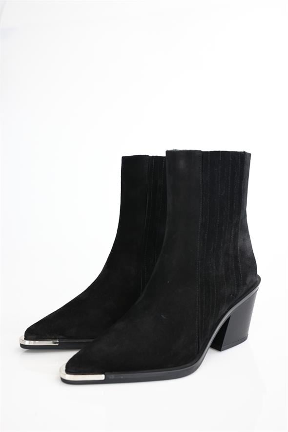 Siyah Sivri Burun Topuklu Chelsea  Bot 115816