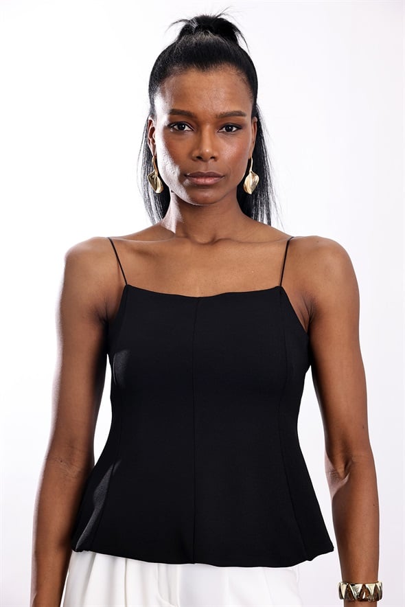 Siyah Spagetti Askılı Bluz 