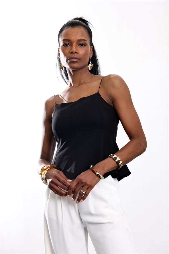 Siyah Spagetti Askılı Bluz 