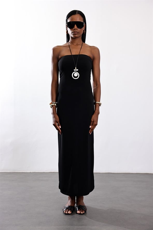 Siyah Straplez Elbise 00786