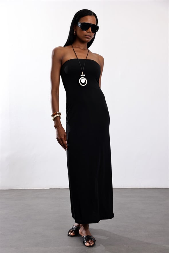 Siyah Straplez Elbise 00786
