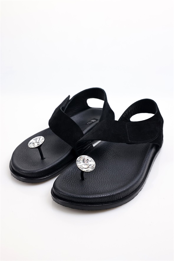 Siyah Swarovski Sandalet 25304