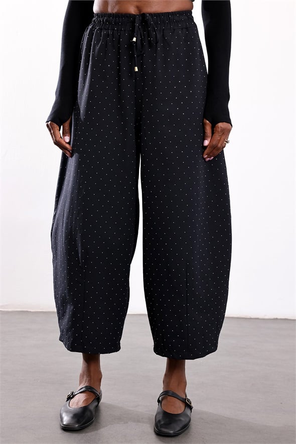 Siyah Taşlı Barrel Pantolon 51470