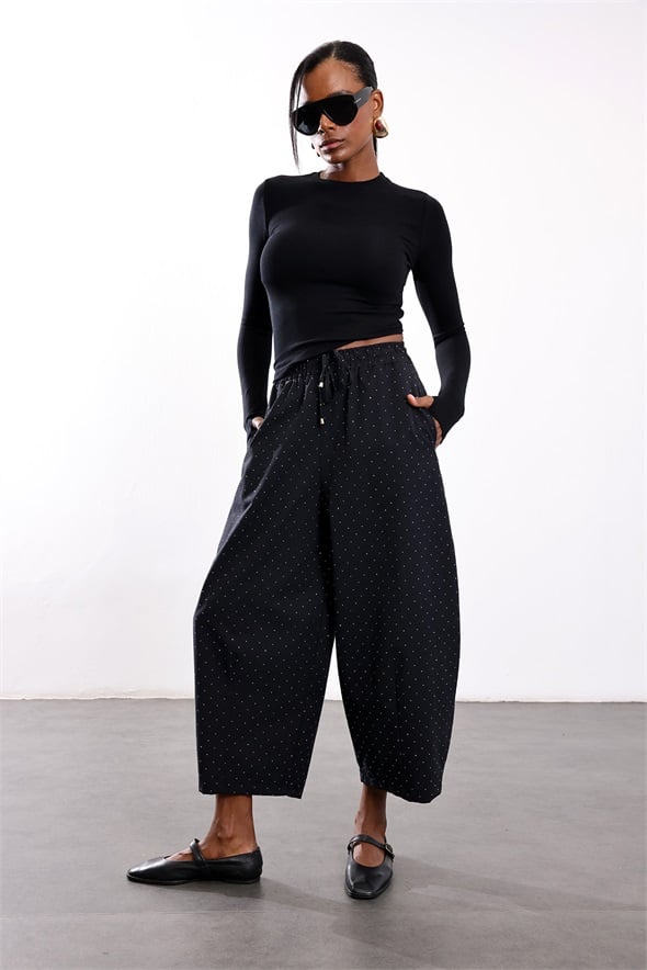 Siyah Taşlı Barrel Pantolon 51470