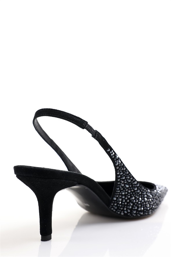 Siyah Taşlı Sivri Burun Slingback 26014