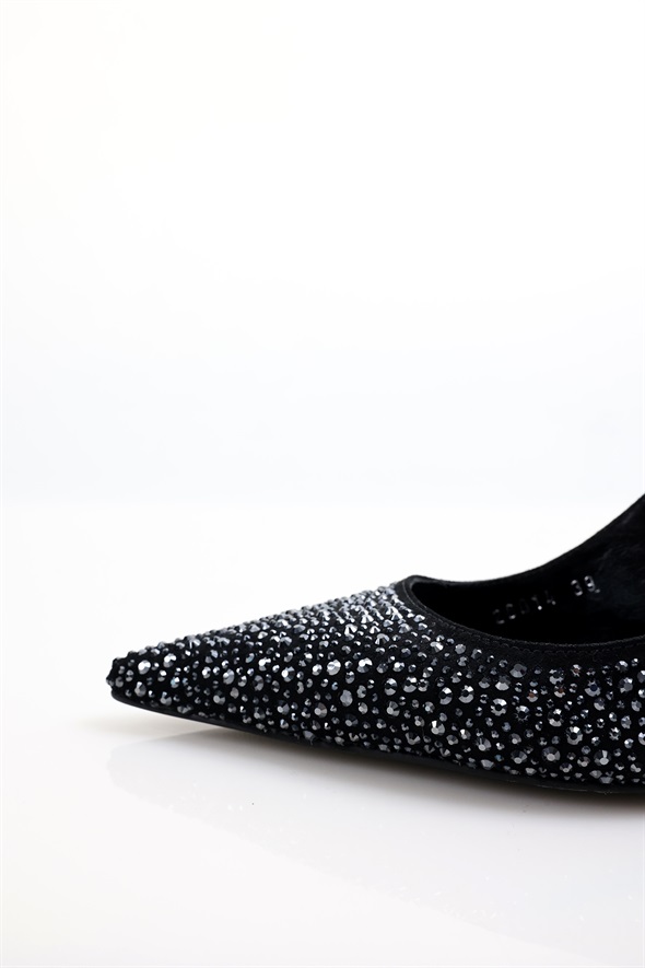 Siyah Taşlı Sivri Burun Slingback 26014