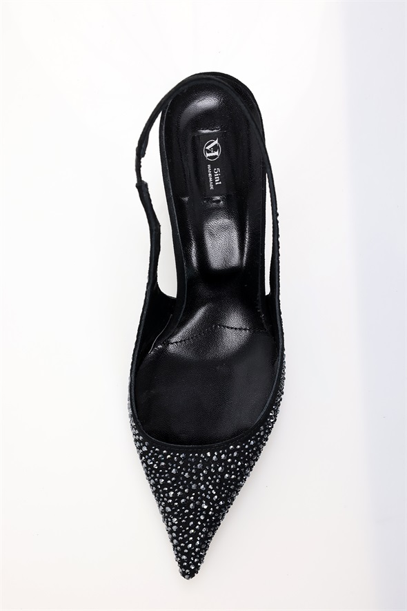 Siyah Taşlı Sivri Burun Slingback 26014