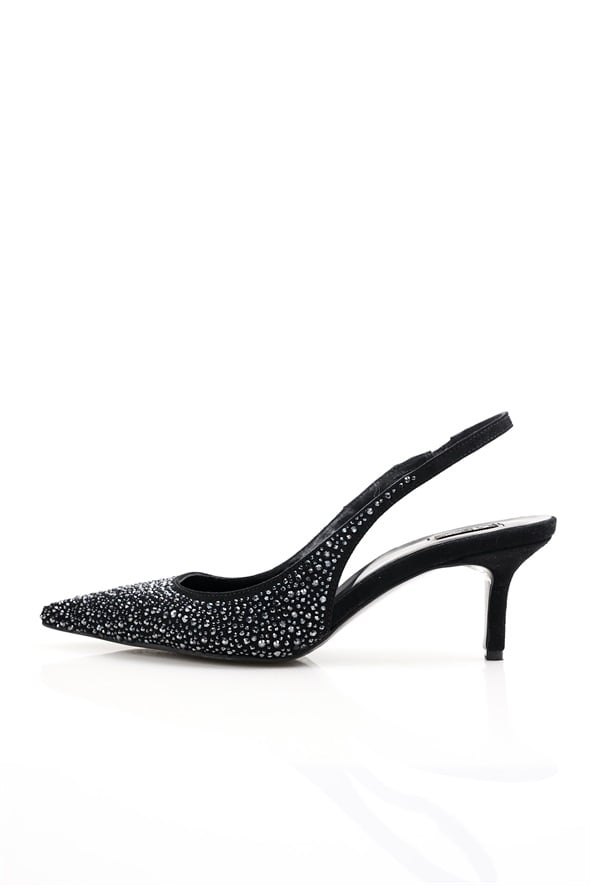 Siyah Taşlı Sivri Burun Slingback 26014