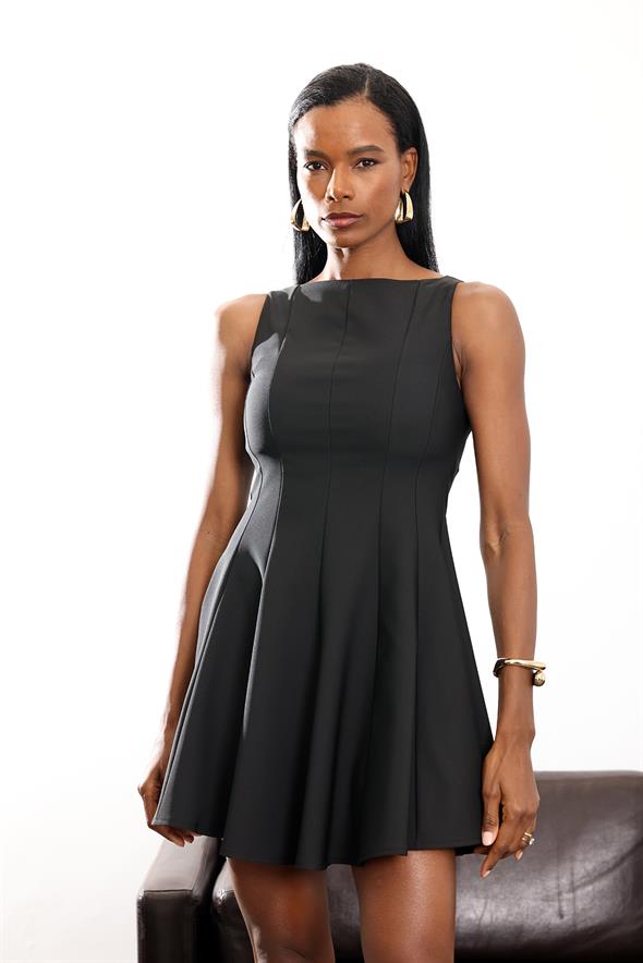 Siyah Volanlı Tok Elbise 1098