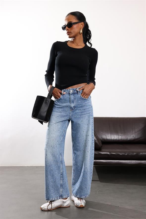 Siyah Yakası Ribanalı Fitilli Bluz 5024